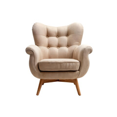 Cream Button Tufted Armchair: A stylish and comfortable cream armchair features a tufted button design, high winged back, and elegant wooden legs.