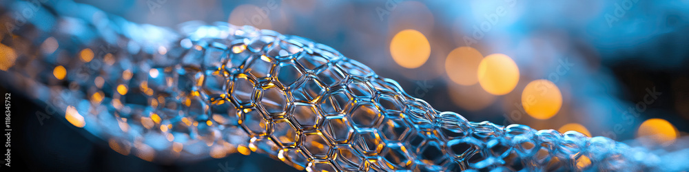 Poster abstract hexagonal lattice structure with bokeh background
