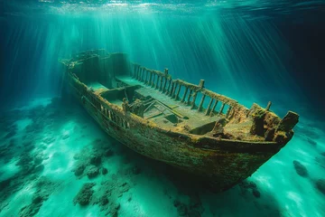 Fototapete Rund wreck of a ship in Underwater sea © Ali
