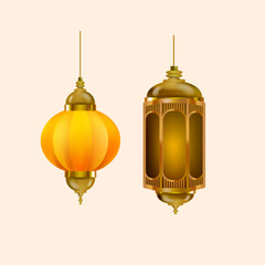 Lamp, lantern, light icon sign and symbol Islamic design vector illustration. Isolated on white background.