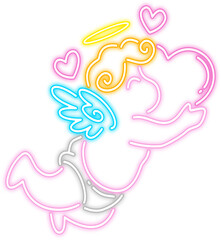 Neon glow cupid cartoon icon illustration