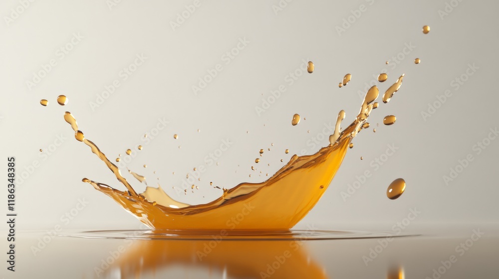 Poster golden liquid splashing and creating dynamic drops and ripples across a smooth water surface, set ag
