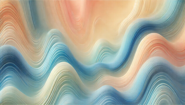 A calming abstract background with soft, flowing waves in pastel colors. Smooth gradients and gentle curves create a peaceful and relaxing atmosphere. AI generated.