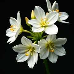Delicate white flowers in clusters against dark background, aquilegia, flora