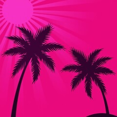 Obraz premium Tropical Silhouette on a Radiant Pink Background