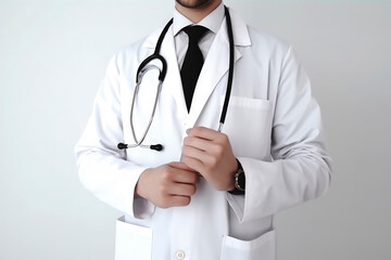 generated illustration of mid section of doctor man with stethoscope in hospital.