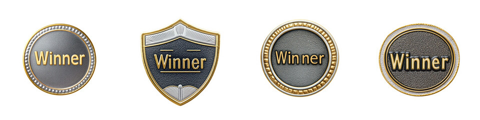 Elegant Gold and Silver Award Badges or Emblems Representing Winning Success Achievement and Triumph in Competitive Contests Games or Sporting Events