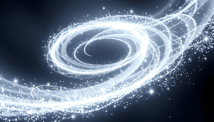 White Magic spirals with sparkles. White light effect. Glitter particles with lines. Swirl effect. PNG, Dynamic motion