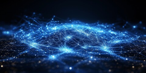 Abstract Digital Network: Glowing Connections and Nodes in a Dark Cyberspace