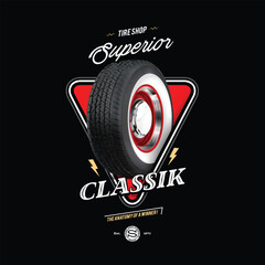 Tire shop banner. Icon. Classic wheel poster.