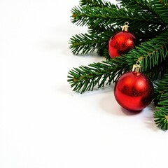 Glittering red glass balls scatter on the Christmas tree branches, red, ball, holiday