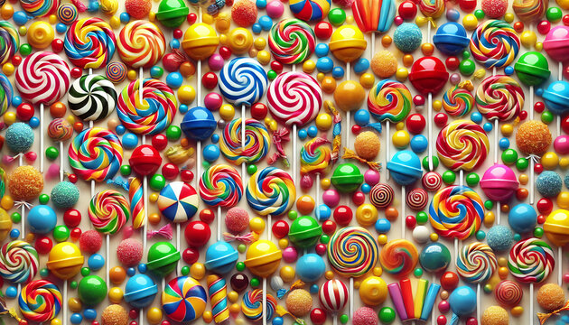 Fototapeta Vibrant Assortment of Colorful Lollipops and Candies on a White Background