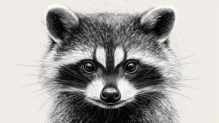 Obraz premium Majestic Raccoon Portrait: A Captivating Black and White Drawing of a Raccoon's Face