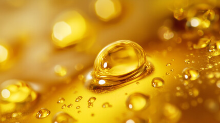 Close up on bubbles in liquid gold oil