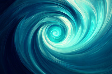 Shimmering turquoise particles swirling in a vortex on a deep gradient aqua and navy background