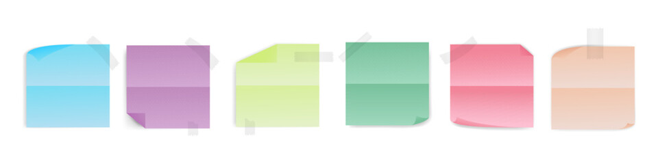 set of realistic pastel stickers for notes, square bright multi-colored adhesive stickers