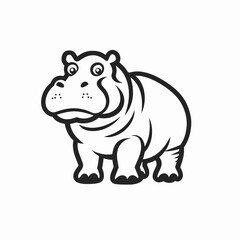 Fototapeta premium Cute Flat Vector Logo of a Hippopotamus Isolated in Black and White