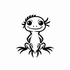 Fototapeta premium Cute Lizard Logo Design in Black and White Outline Style