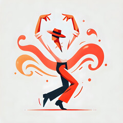 Digital illustration of a dancer gracefully performing salsa with hands lifted, isolated on white background with decorative swirls