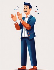 Happy businessman clapping hands showing happiness and agreement, celebrating success, appreciation, applause