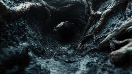 Dark Underground Tunnel with Twisted Roots and Gritty Texture