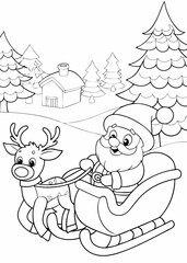 christmas themed a4 colouring picture santa sleigh., Coloring Book, Coloring Page, you can print it on standard A4 Paper