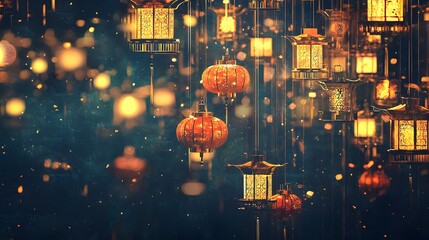 Enchanting Asian Lanterns and Lights Festive Night Background Image