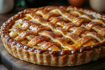 A Rustic Apple Pie with a Golden Lattice Crust, Ready to be Served