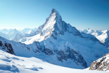 Obraz premium snow covered summit of a majestic mountain peak, serene landscape, frosty, winter wonderland, icy