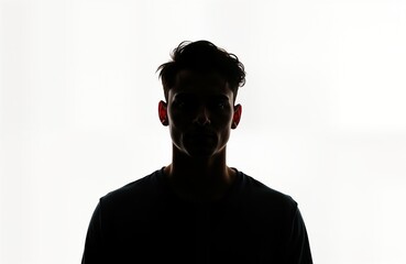 Silhouette of man. Isolated image on white background. Serious expression. Profile view. Possible uses include mystery, protest, online identity. Modern, timeless image. Suitable for various tech