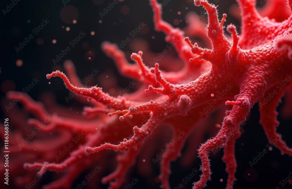 Leinwandbilder close-up view of intricate red biological structure. complex molecular form with branching structure