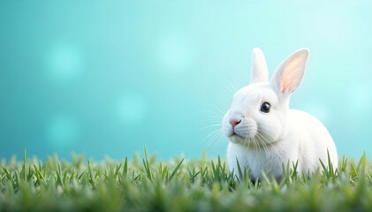 Obraz premium Easter bunny in a meadow with a beautiful bokeh background, reminiscent of the joys of spring and Easter celebrations.