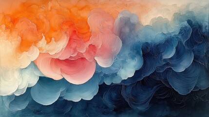 Abstract painting, textured clouds, warm to cool tones.