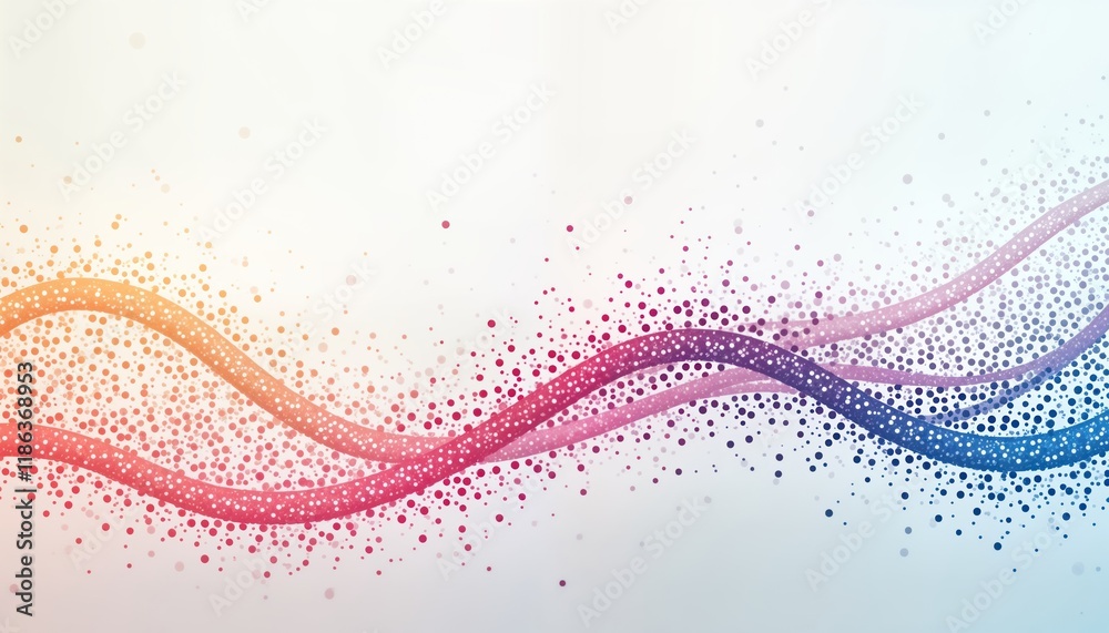 Fototapete Abstract wave pattern design with colorful dots. Smooth flowing lines create vibrant visual effect. Trendy illustration perfect for various uses. Use design as wallpaper background for websites, apps