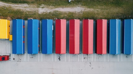 Fototapeta premium Aerial View of Colorful Shipping Containers on Storage Lot