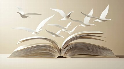 Education and freedom layered paper cut of an open book and birds