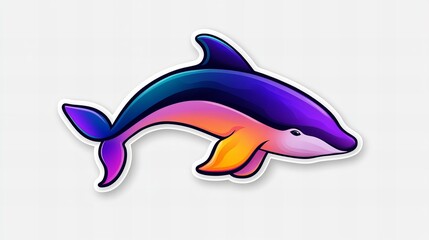 Fototapeta premium Vibrant illustration of a dolphin, swimming gracefully with a gradient of pink, purple, and blue.