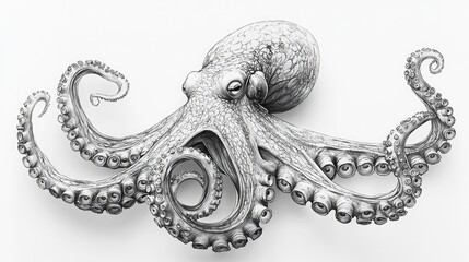 Obraz premium Masterful Pencil Drawing of an Octopus: A Detailed and Realistic Portrait of an Ocean Cephalopod
