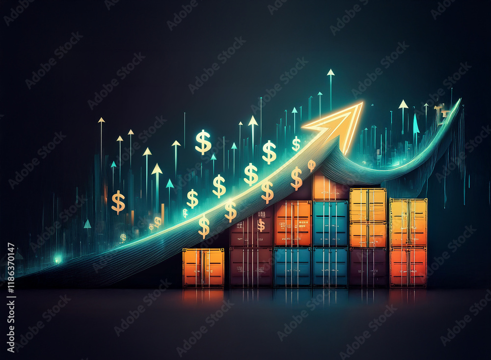 Aufkleber abstract illustration showing upward trending graph with shipping containers, symbolizing growth in 