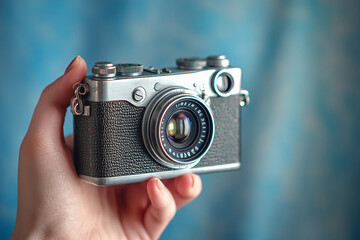 Close-up of a photographer holding a camera lens ai generative background