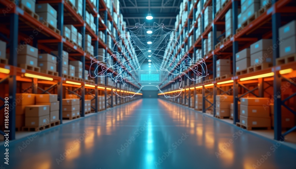 Aufkleber AI-driven inventory management system optimizes warehouse operations. Smart tech streamlines stock control. Data visualization enhances supply chain planning. Demand forecasting improves efficiency.