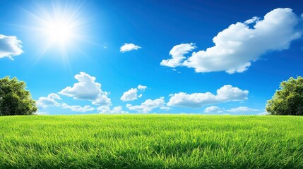 Fototapeta premium Sunny day action green field nature photography bright environment wide angle outdoor serenity
