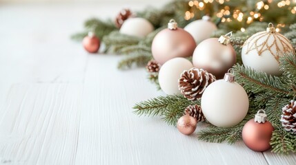 Christmas decorations with ornaments and pinecones festive home setting beautifully arranged inspirational view