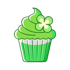 green cupcake with clover vector icon, patrick’s day vector illustration - simple illustration of green cupcake with clover perfect for logos, and patrick’s day -themed designs.