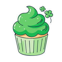 green cupcake with clover vector icon, patrick’s day vector illustration - simple illustration of green cupcake with clover perfect for logos, and patrick’s day -themed designs.