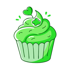 green cupcake with clover vector icon, patrick’s day vector illustration - simple illustration of green cupcake with clover perfect for logos, and patrick’s day -themed designs.