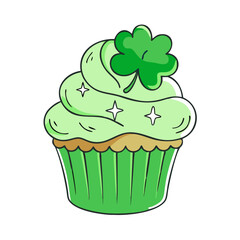 green cupcake with clover vector icon, patrick’s day vector illustration - simple illustration of green cupcake with clover perfect for logos, and patrick’s day -themed designs.