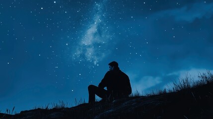 Stargazing at night mountain top scenic landscape tranquil environment solo perspective cosmic wonder
