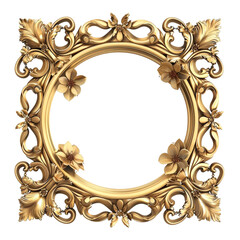 Ornament Elements with Vintage Gold Frame Isolated on Transparent Background