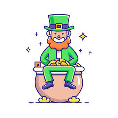 leprechaun sitting on pot of gold vector icon, patrick’s day vector illustration - simple illustration of leprechaun sitting on pot of gold perfect for logos, and patrick’s day -themed designs.